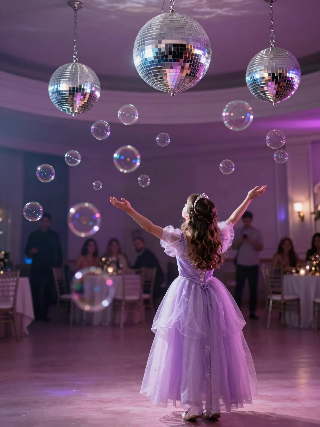 La lluvia de burbujas en una fiesta de 15